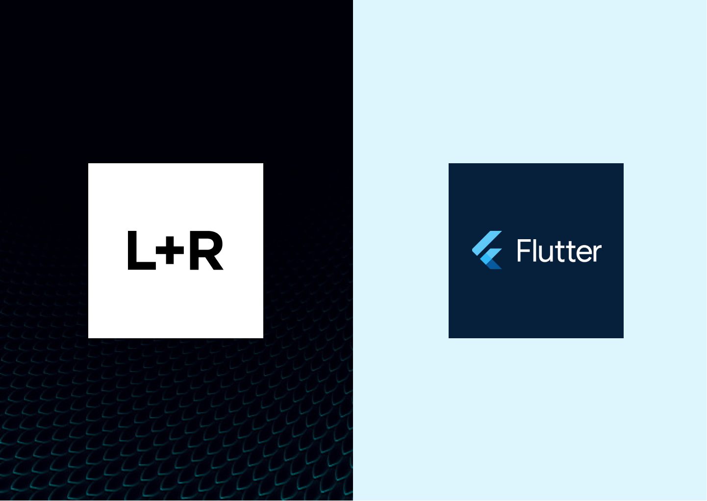 Split graphic showing L+R and Flutter logos