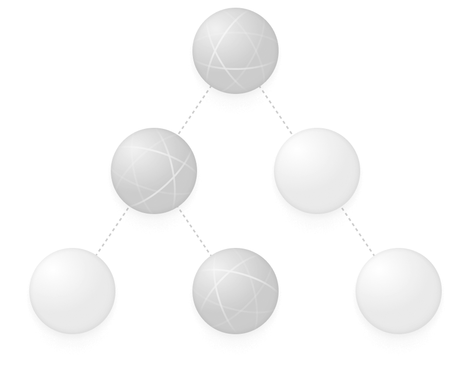 A tree structure of 3D spheres are connected by lines